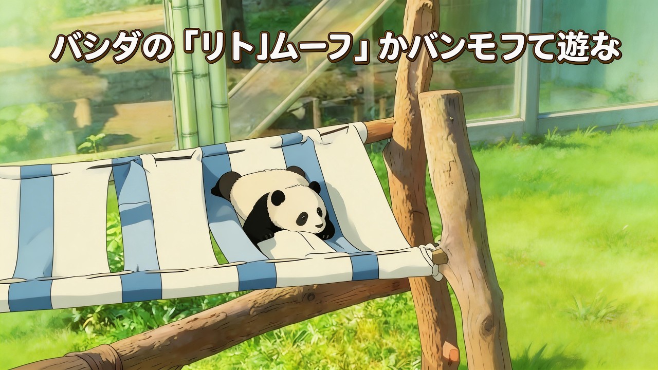 🐼🐼パンダの「リトルムーン」がハンモックで遊ぶ