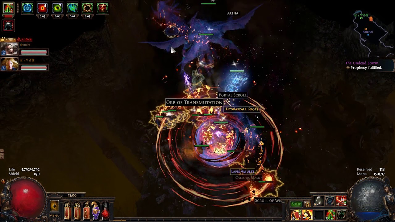 PoE boss - maze of the Minotaur - Guardian - full block cleave, Ngamahu cyclone, Raise spectre