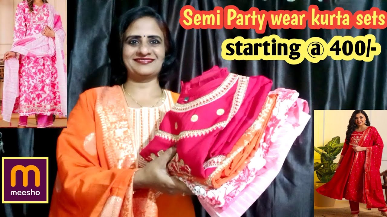 Latest semi party wear Embroidery kurti sets@400/-😱meesho kurti haul💞3piece kurti sets ఇంత తక్కువ లో