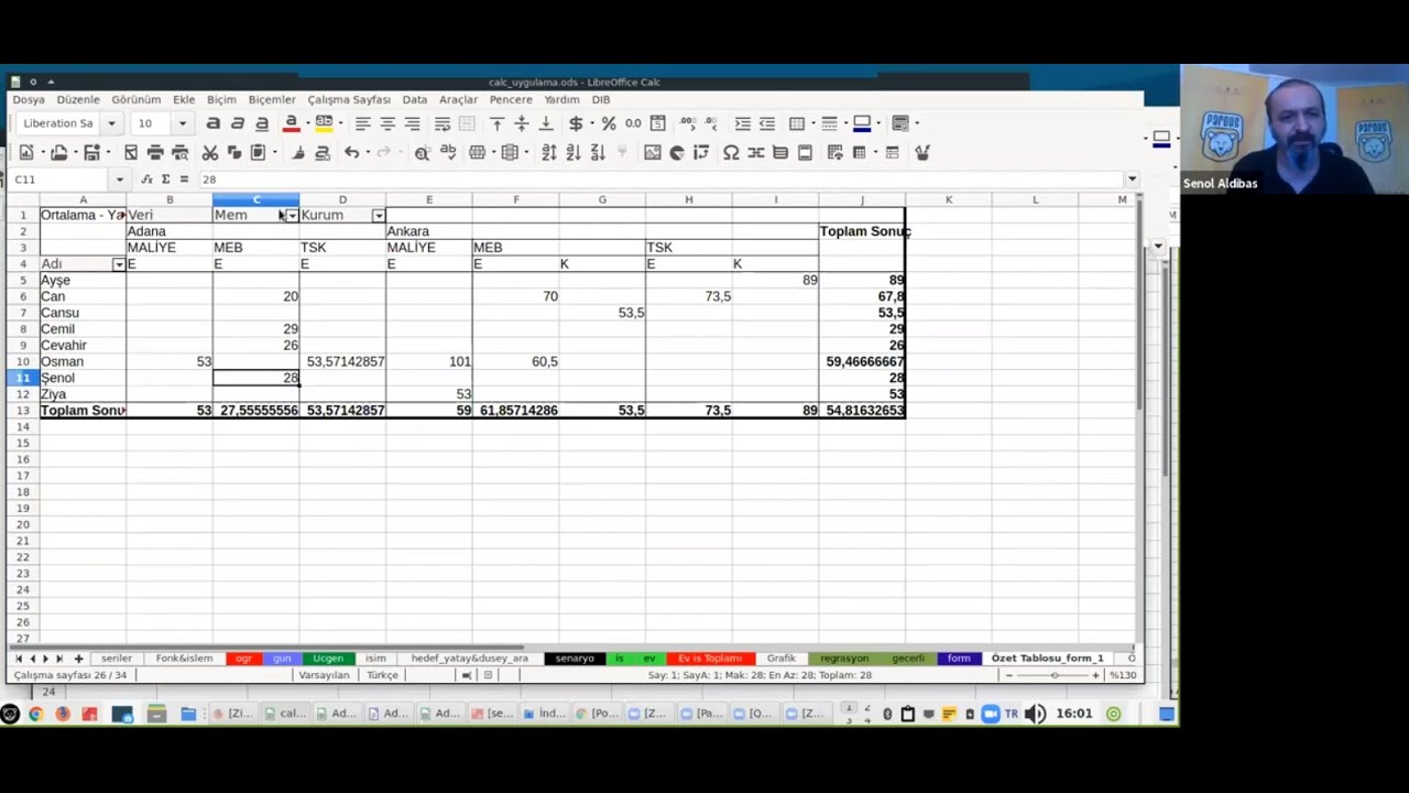Pardus & LibreOffice Hesap Tablosu - Calc Eğitimi - Şenol ALDIBAŞ