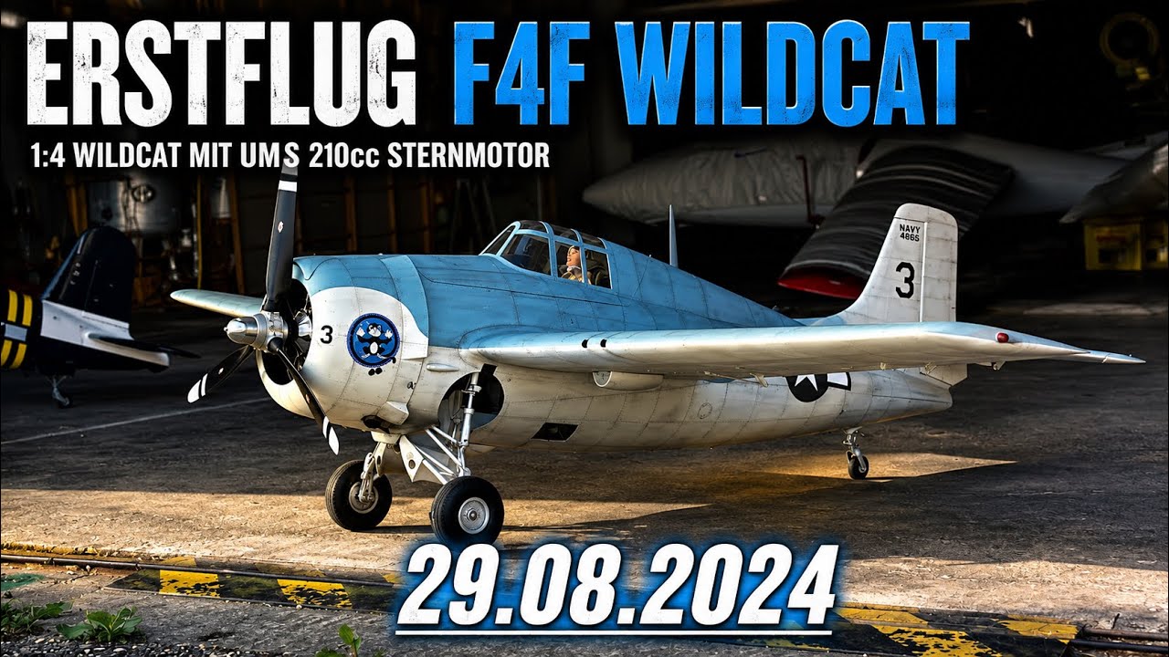 Erstflug/First flight F4F Wildcat 1/4 UMS 210cc Sternmotor Radial Engine