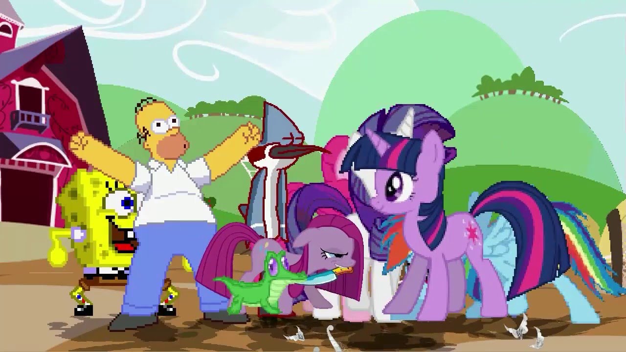 AN Mugen Request #472: Homer, Spongebob, Mordecai & Pinkamena VS T.Sparkle, R.Dash, P.Pie & Rarity