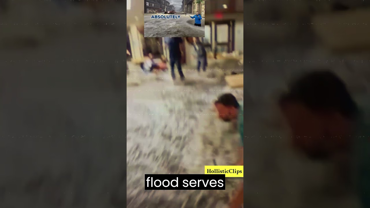 Tidal Terror: The Devastating Wave Flood Sweeping Away People and Metal doors at Military base