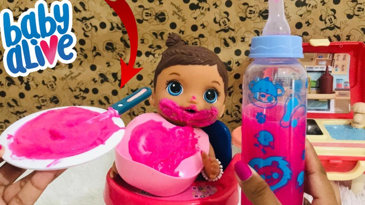 BABY ALIVE EM SUA ROTINA DA NOITE COMENDO PAPINHA COM MAMADEIRA DE MINGAU COMIDINHA DE BONECA 🍼
