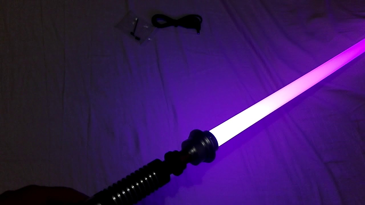YDD saber. Lightsaber. Praxeum. Luke Skywalker inspired hilt. Purple colour. Pinkish.