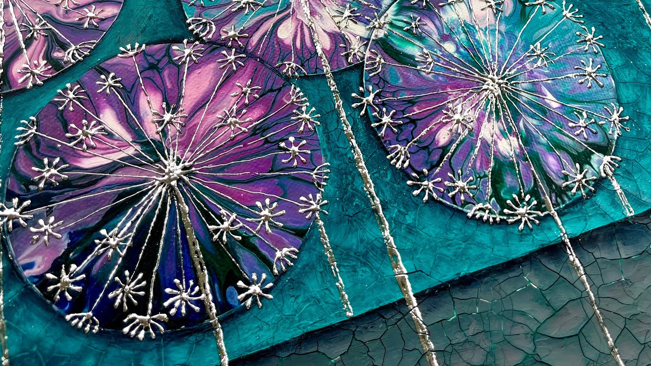 BALLOON DANDELION FLUIDART SILVER ACRYLIC POUR PAINTING inspirational creative art