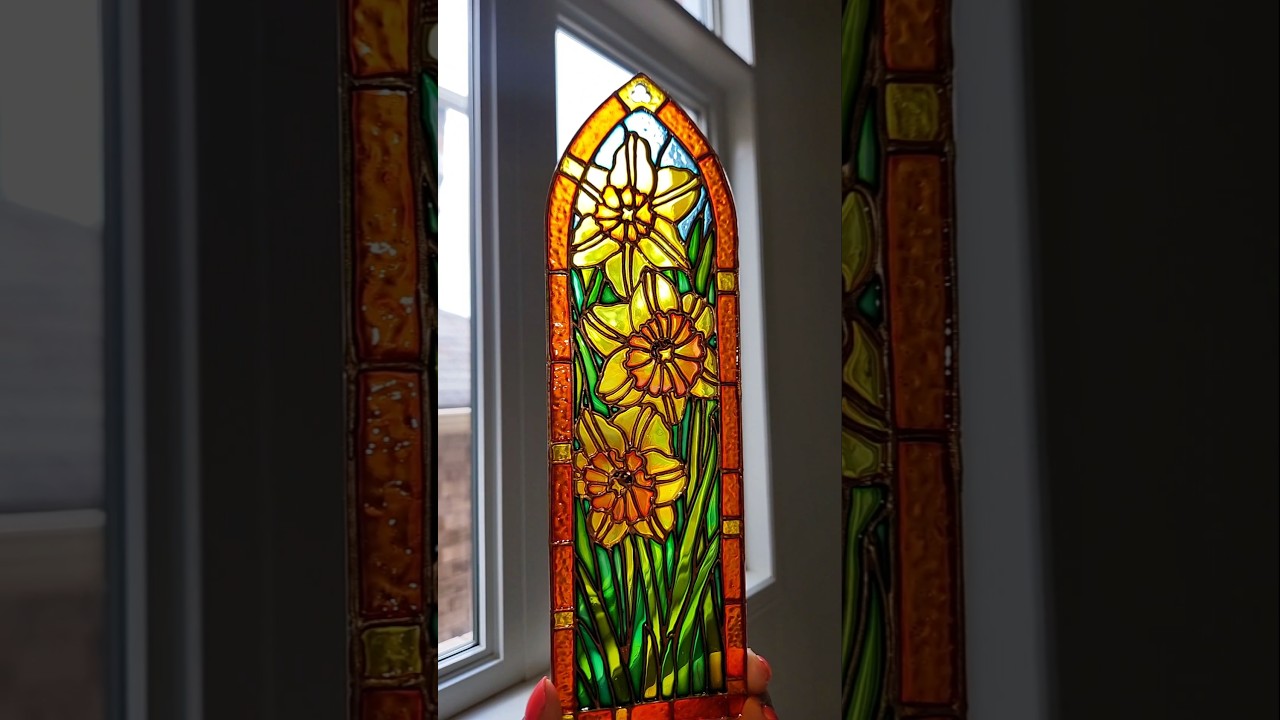 stained glass painted Daffodils 🏵 #painting #flowerart #floralart #daffodils #trending #stainedglass