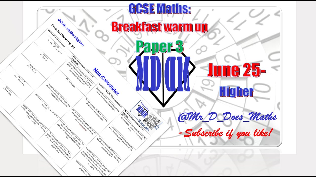 Maths GCSE  Breakfast warm up  Paper 3 Higher