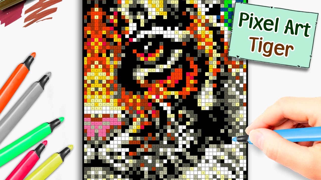 Color by Number Pixel Art | Colouring a Hidden Tiger