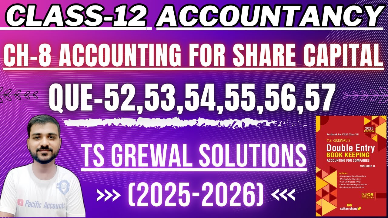 CLASS 12 ACCOUNTS | CH 8 ACCOUNTING FOR SHARE CAPITAL | TS GREWAL | Q-52,53,54,55,56,57 | FORFEITURE