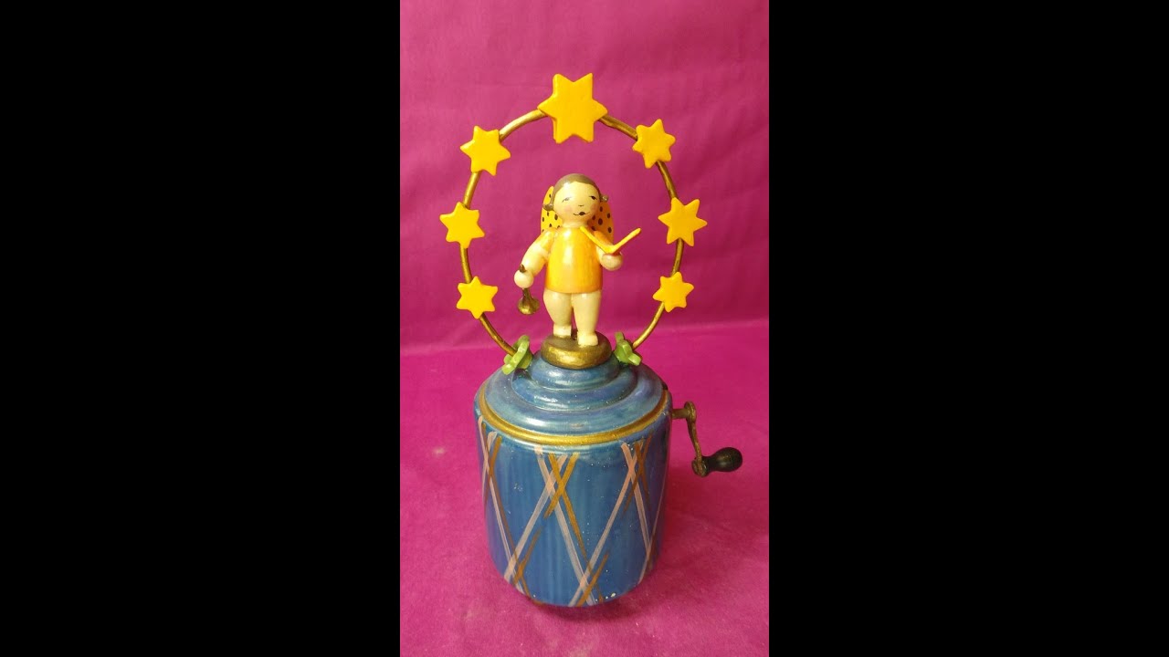 Wendt & K&uuml;hn Erzgebirge uralt Engel mit Sternenbogen Handdrehdose Spieluhr Spieldose