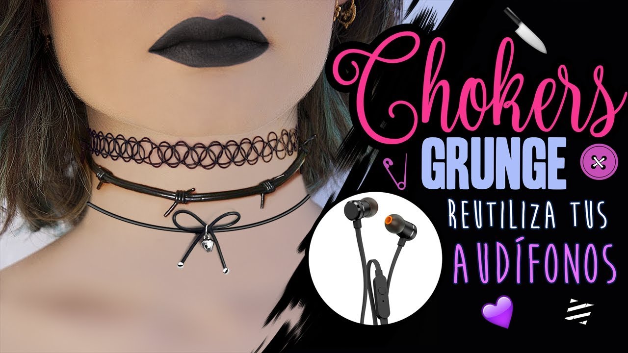 3 CHOKERS GRUNGE 😈 CON AUDÍFONOS DAÑADOS! - 3 grungy chokers with cords