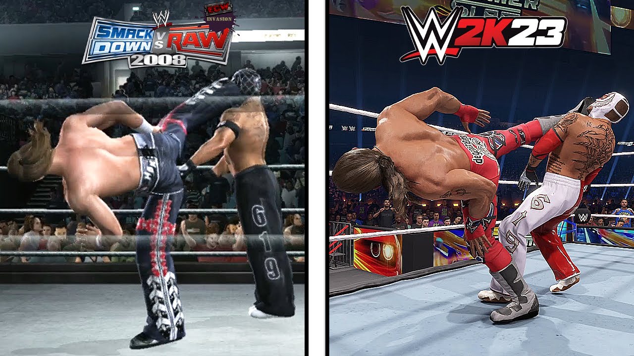 WWE Smackdown vs RAW 2008 Vs. WWE 2K23! (Epic Finishers Comparison)