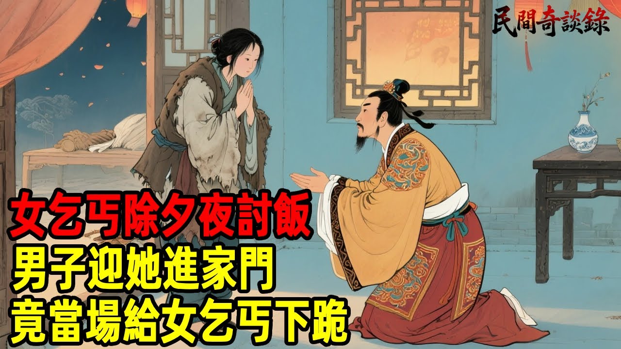 女乞丐除夕夜討飯，男子迎她進家門，竟當場給女乞丐下跪！【民間奇談錄】#民間故事 #台灣傳說 #懸疑故事 #銀髮頻道 #懷舊故事 #助眠故事