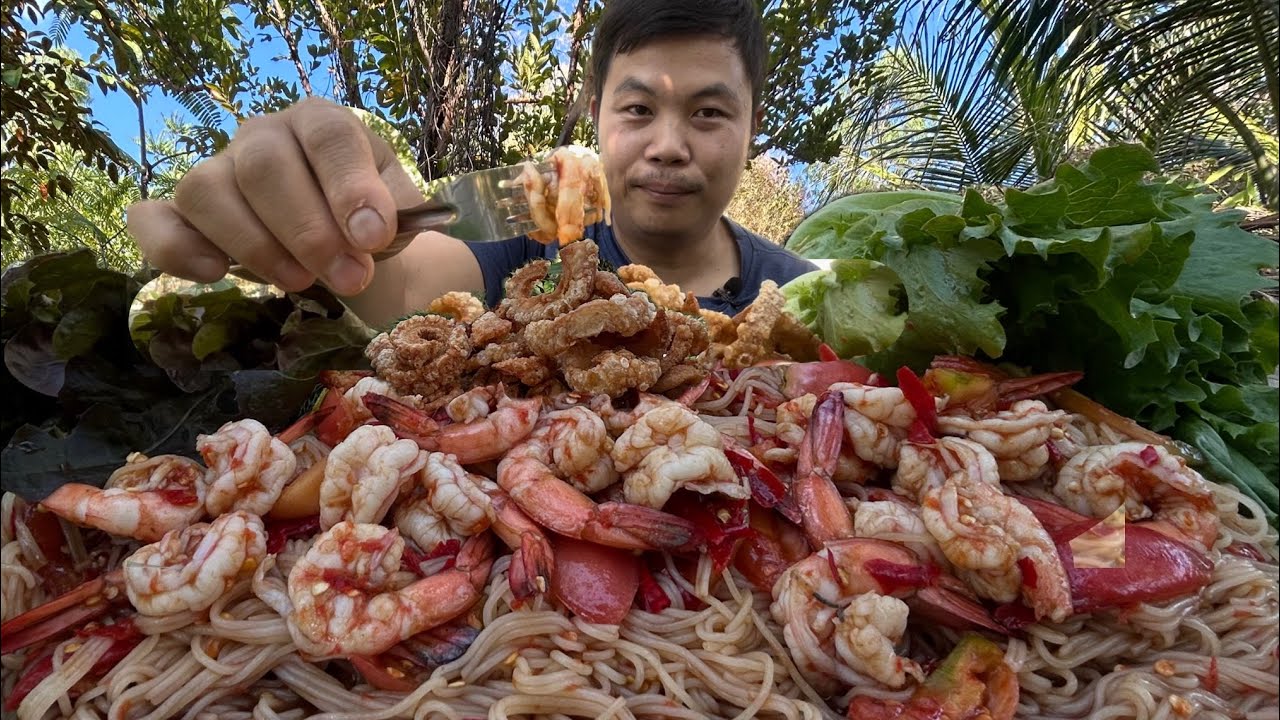 ตำซั่วกุ้งสะดุ้ง♨️แกล้มแคบหมูอร่อยแซ่บหลายเด้อ😋😋😋
