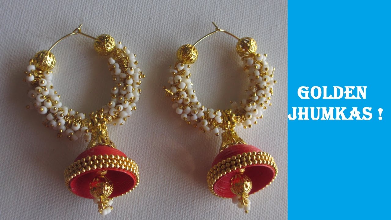 How to make Quilling Earrings | Jhumkas | 6 minutes | Golden and Red | DIY