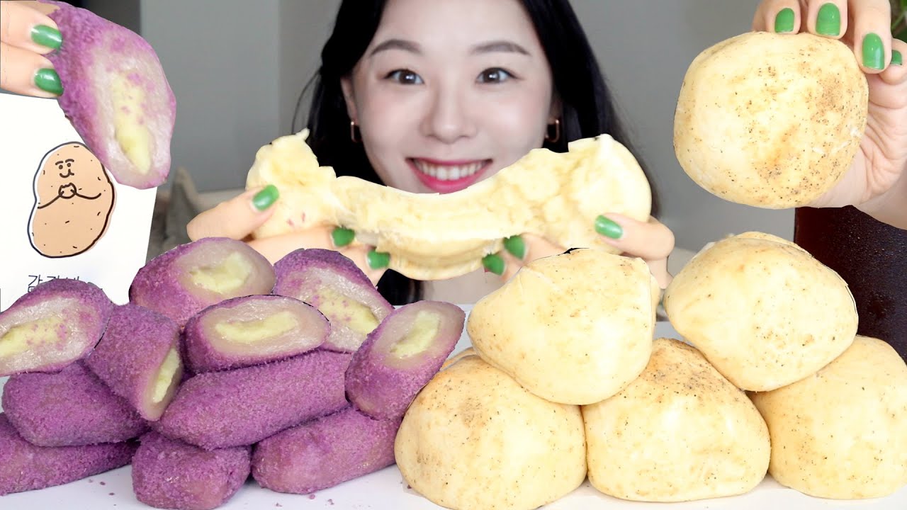 SUB) ASMR Картошка Хлеб, Сладкий картофель Рисовый пирог Мукбанг🍞 странные торты Все это торт Десерт