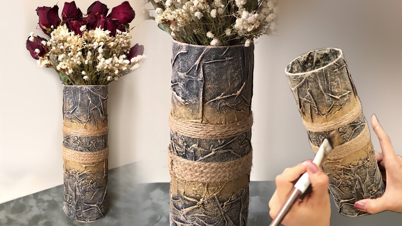 DIY Super Recycling Idea with Cardboard Can & Acrylic Paint | Vase Decor with Waste Can