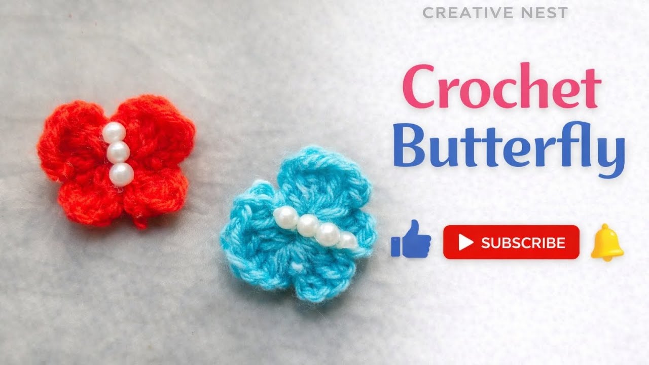 Mini Crochet Butterfly Tutorial | Perfect for Beginners 🩷🦋#fadinhas  