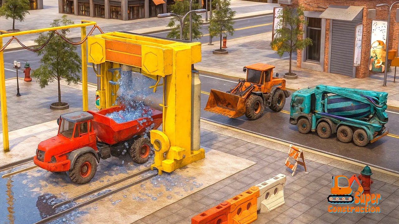 Bulldozer, Dump Truck & Concrete Mixer Build a Car Wash 🚧✨ | CONSTRUCTION VEHICLES