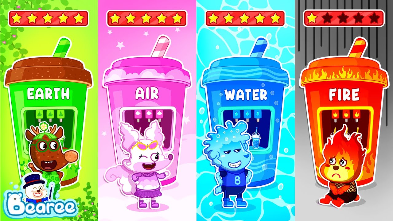 Fire vs Air, Water, Earth Element Bubble Tea |😢 Fire Bearee, Don't Feel Jealous! | Bearee Kids Show