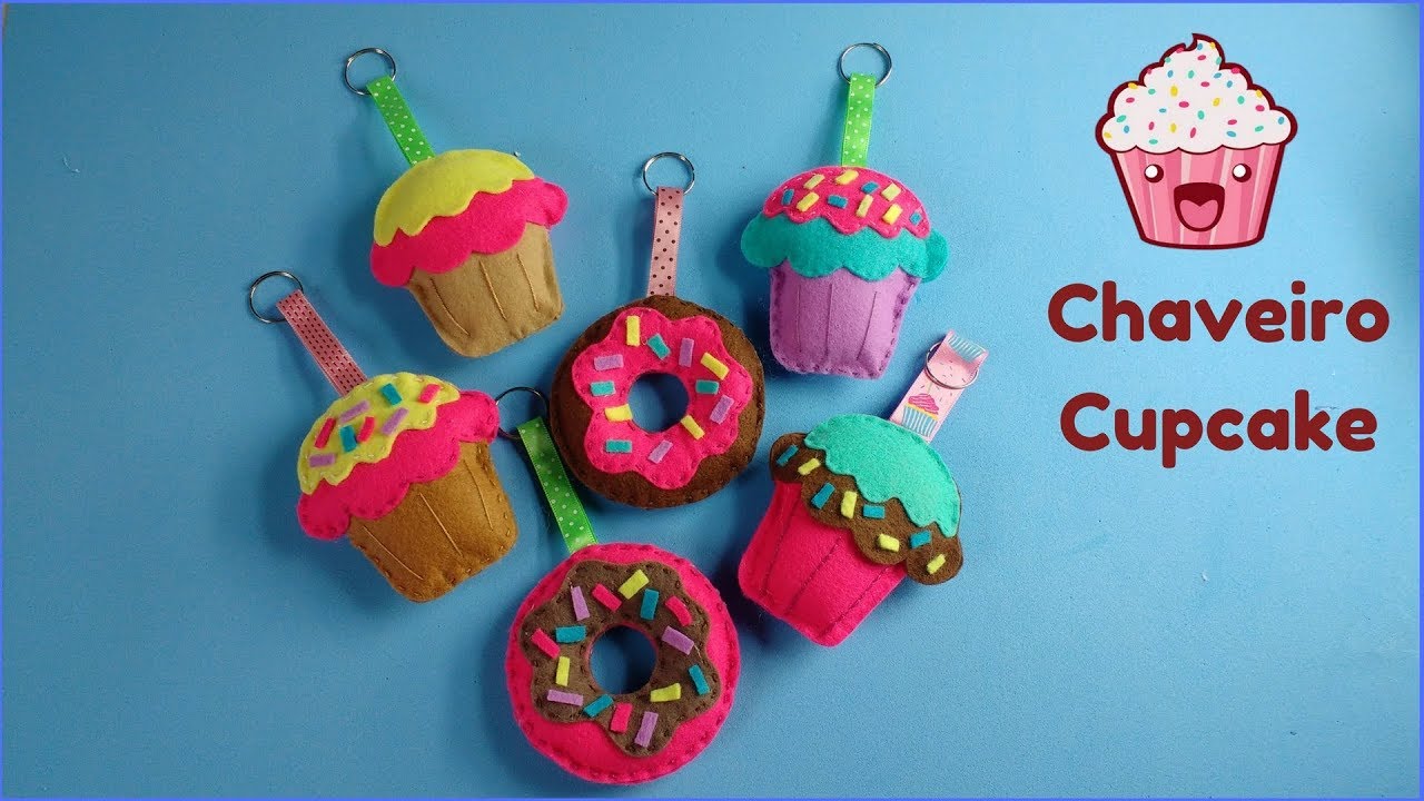 DIY | CHAVEIRO DE CUPCAKE E DONUTS EM FELTRO | SEM COSTURA | Artes Edi e Helô