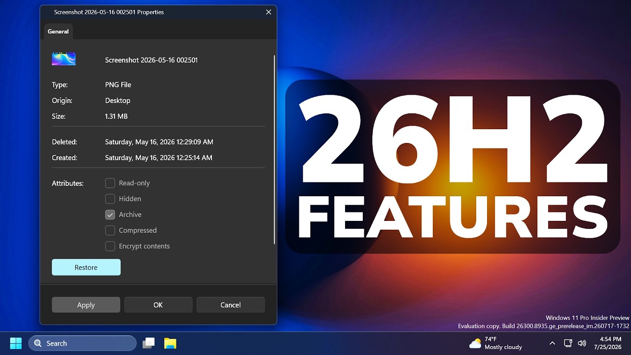 Новые функции Windows 11 26H2: современный диалог свойств файлов и отключение клавиши Copilot