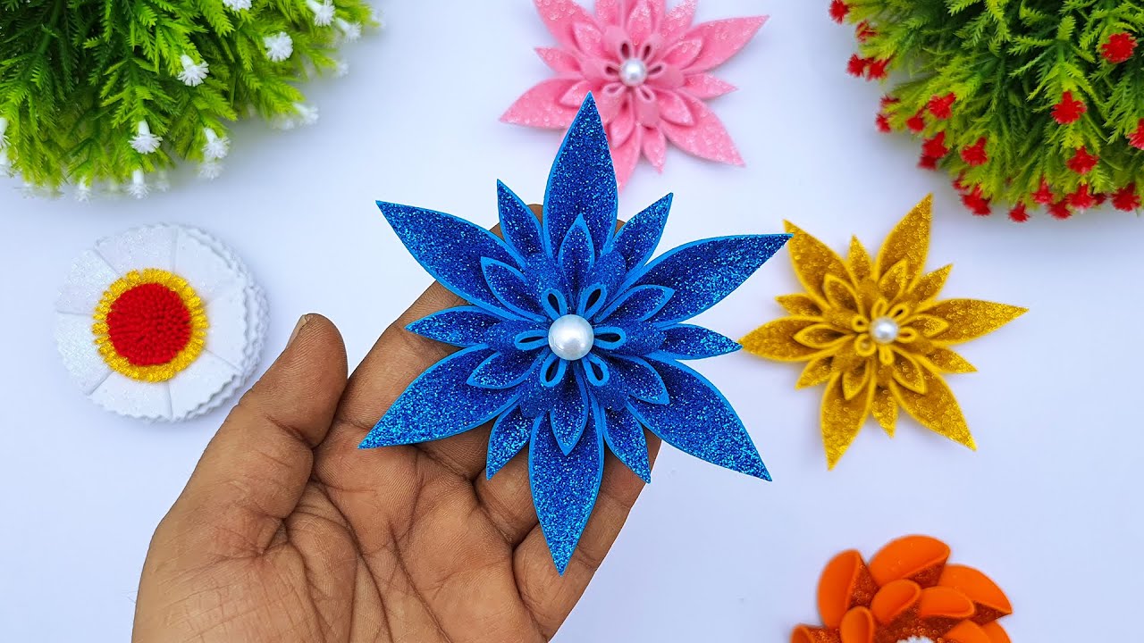 How To Make Simple Easy Flower | Glitter Foam Paper Flower Tutorial | Diy Flowers Ideas