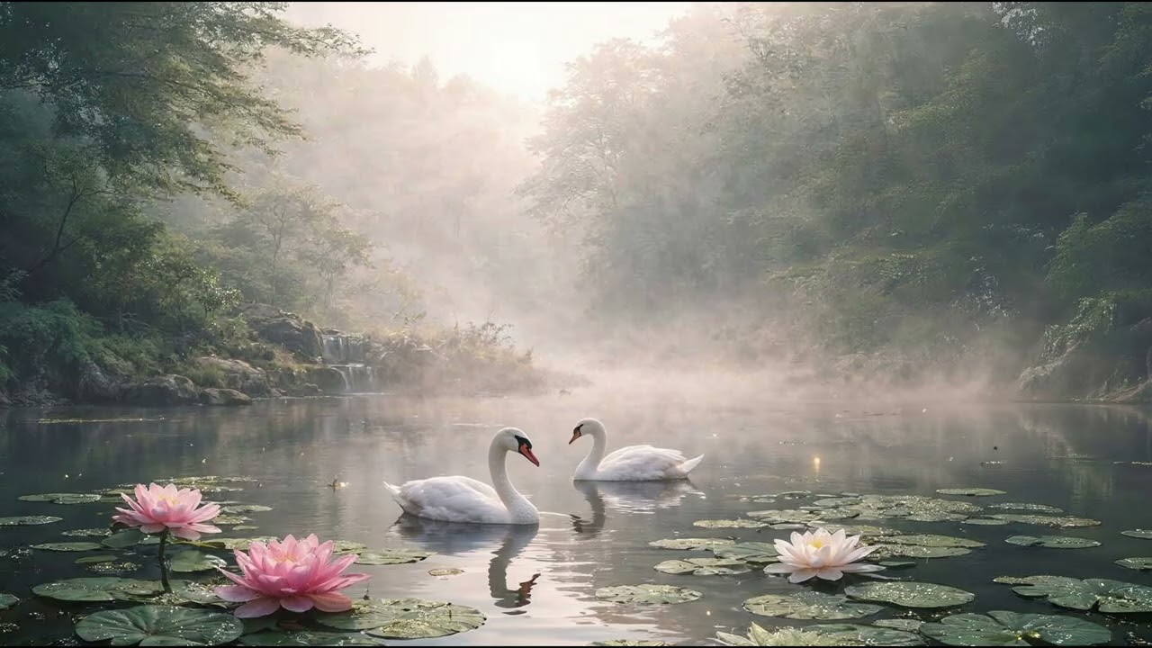 Swans in the Misty Lotus Pond | Young Wizard Journey Ambience 4K | Tranquil Nature Fantasy [No Ads]