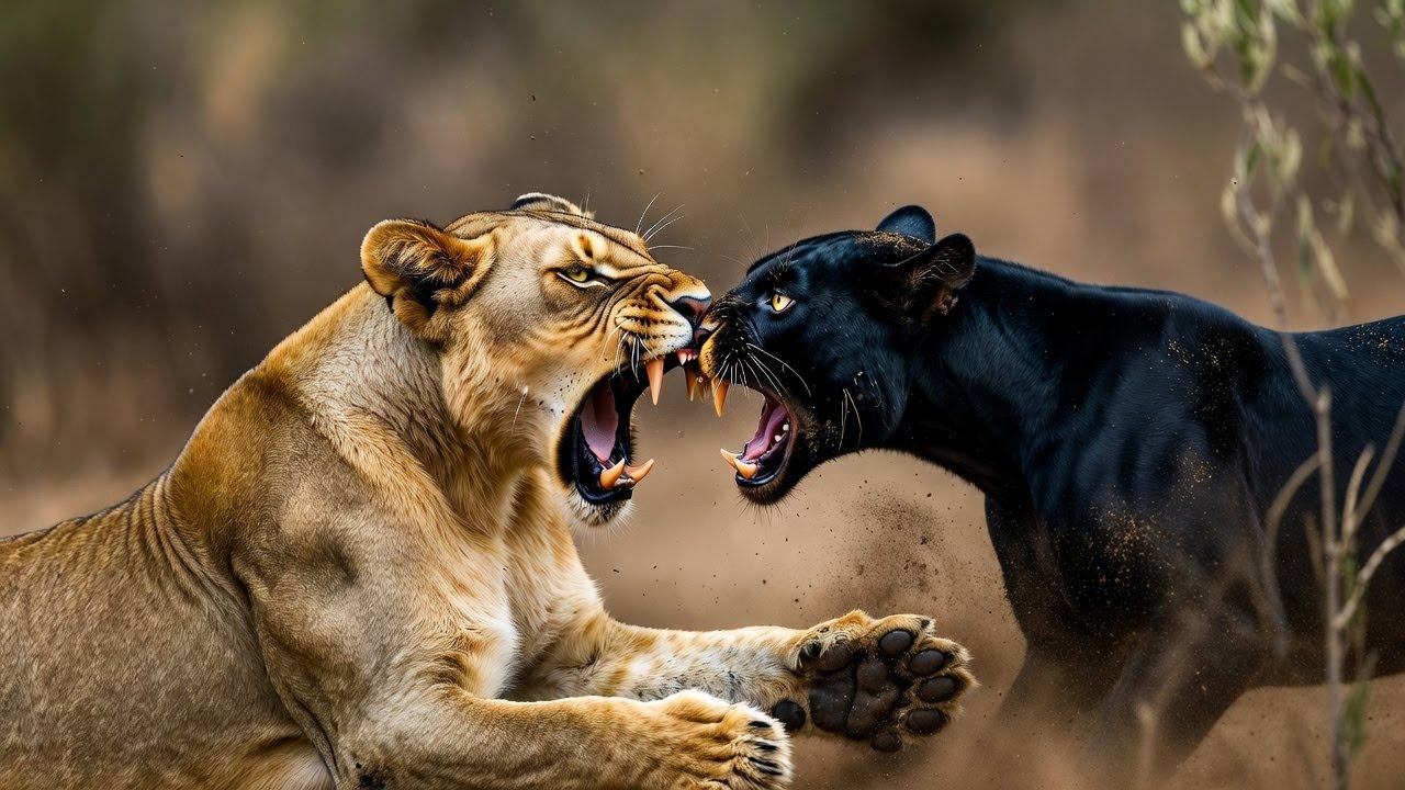 🚨LION V's PANTHER 🙅 Lion Mother&rsquo;s Revenge: Furious Battle After Panther Steals Her Cub! 🦁🔥 #wildlife