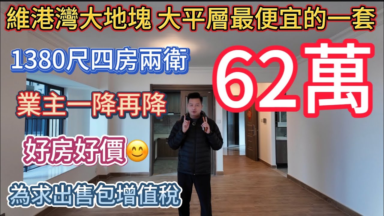 心態全無的江西業主！一降再降包增值稅出這套全維港灣最便宜的大平層！1380吃四房兩衛！全新吉屋出售只要62萬！隨時可以交易！好房好價！揾個好下家！