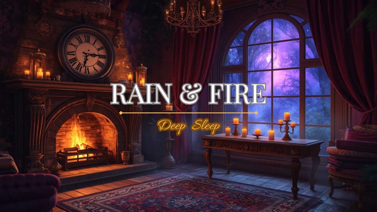 Rain and Fire in a Magical Cozy Room 🌙 Deep Sleep White Noise