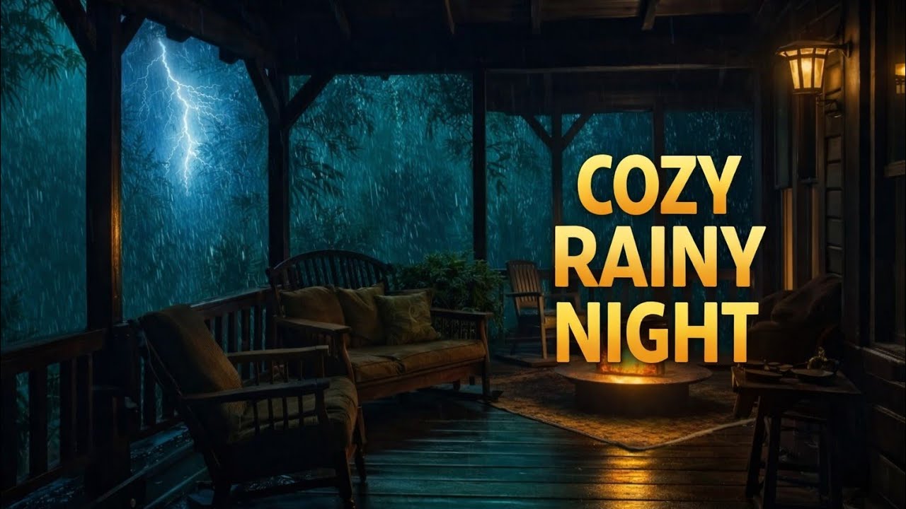 THUNDER and HEAVY Rainfall on a Forest Cabin Balcony - Fall Asleep Fast