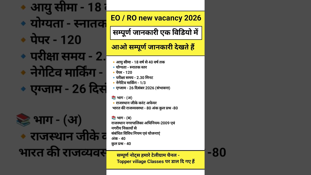 Rajasthan New EO/RO Vacancy 2026 | Exam Pattern & Syllabus 2026 #youtubeshorts #education