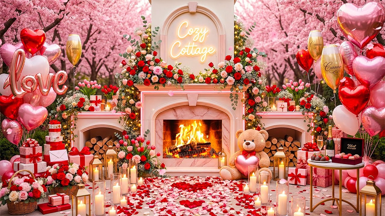 Happy Valentine’s Cozy Fireplace 🔥💖 Gentle Piano & Crackling Fire Sounds for Deep Relaxation