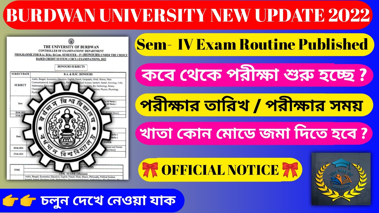 Burdwan University Sem IV Exam Routine Published | WB Even Sem Exam 2022 | The Way Of Education