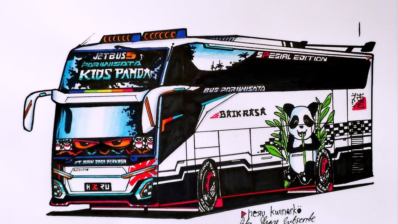 Bus KIDS PANDA Baik Rasa, Cara Menggambar Bus ,Bus Pariwisata