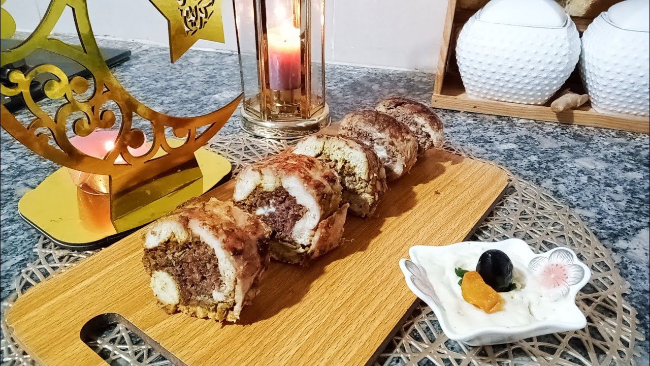 اطباق رمضانيه/رولي اسكالوب محشي بالكفتة والفرماج/ roulé escalope farcie au viande hachée et fromage
