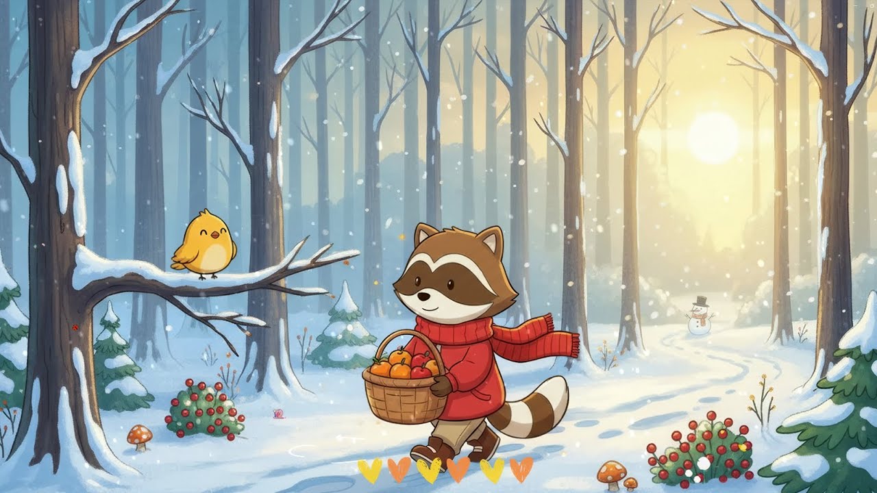 Raccoon's ’s Snowy Winter Walk 🧣 Ambient Lofi Music, Falling Snow & Gentle Calm | Unwind & Chill