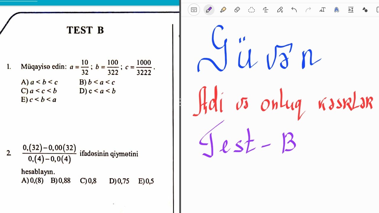 Güvən Adi və onluq kəsrlər Test B