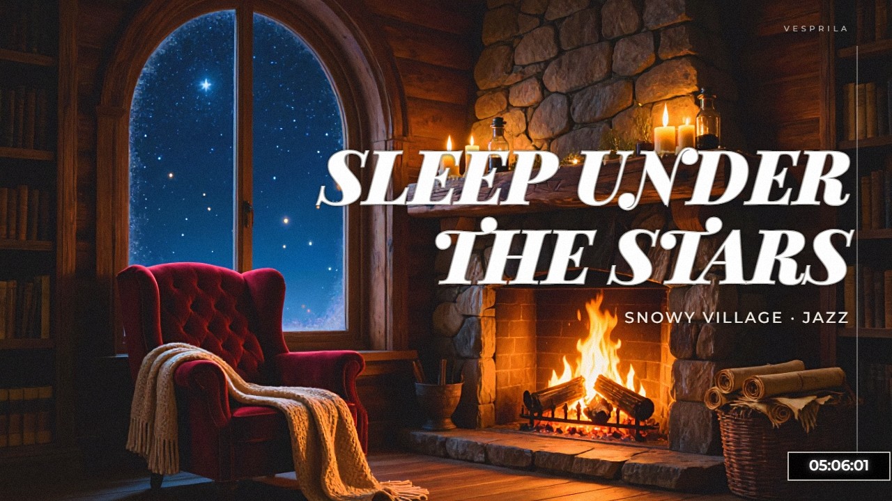 ⭐ Sleep Under the Stars ~ 5 Hours Fireplace Jazz & Night Sky | Vesprila