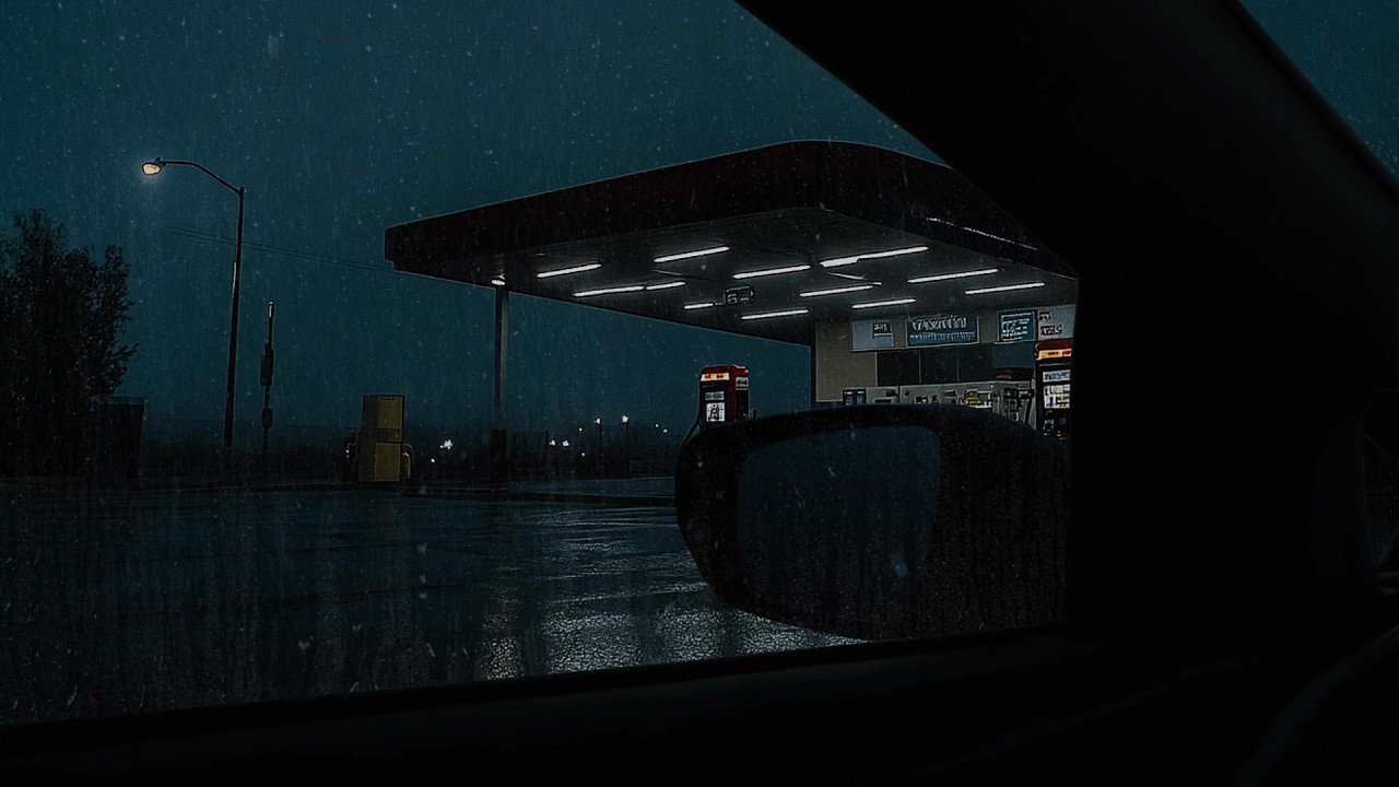 Heavy Rain in the Car at Night 🌧️ Relaxing Gas Station Ambience for Deep Sleep