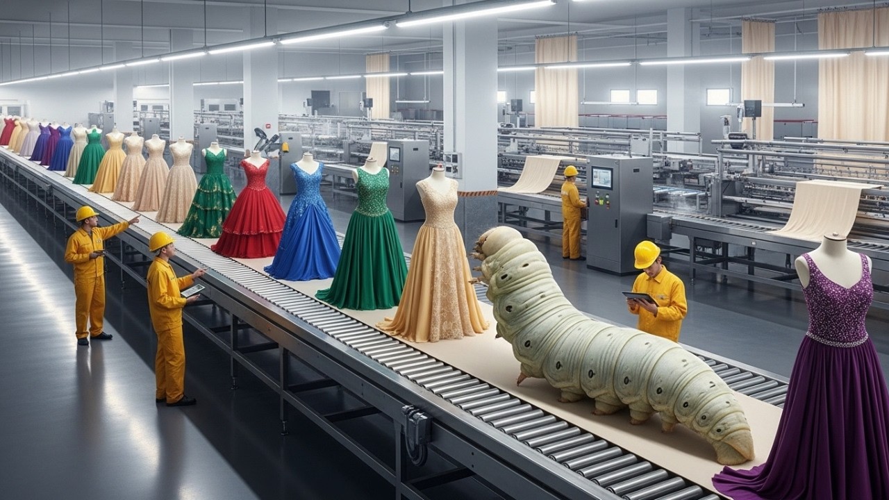 How Live Silkworms Become Luxury Silk Dresses &mdash; Inside the Largest Factory (Full Process)