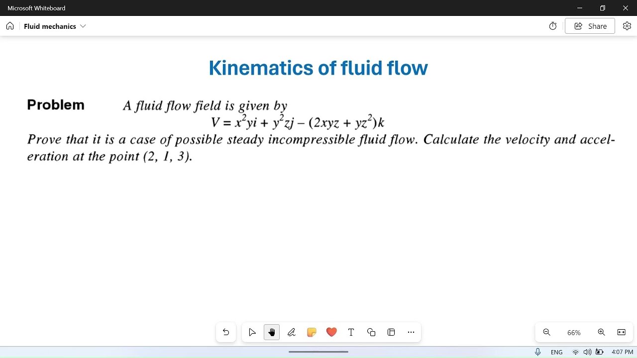 Kinematics of fluid flow: 10 // Numerical Problem Velocity acceleration and continuity equation