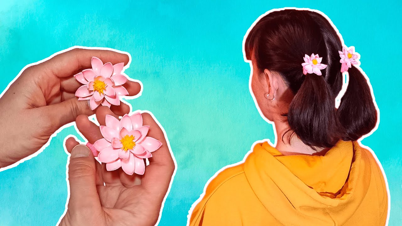 🌺 Цветы из полимерной глины / Лотос из полимерной глины / Резиночка для волос из полимерной глины