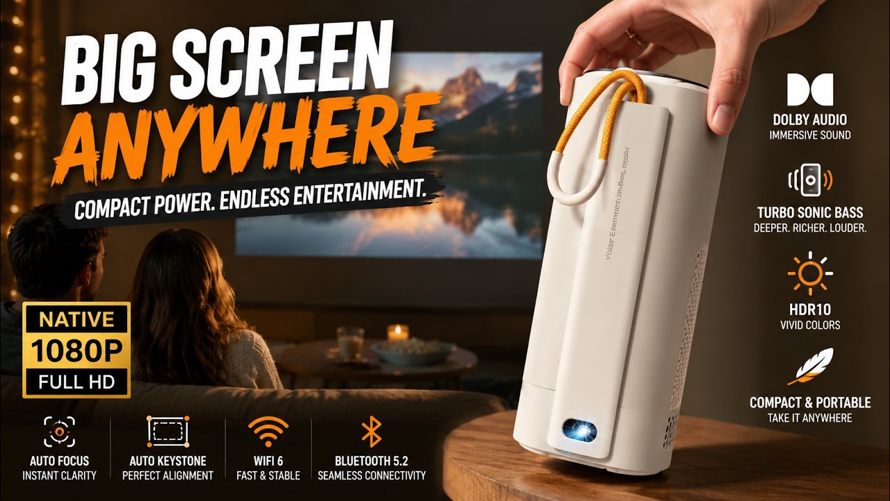 Portable 1080p Projector | Yaber T1 Pro Auto Focus + Keystone