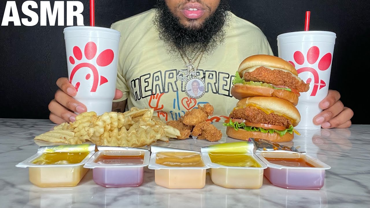 *ASMR* CHICK-FIL-A CHICKEN SANDWICH, CHICKEN STRIPS, WAFFLE FRIES, CHICK-FIL-A SAUCE *EATING SOUNDS*