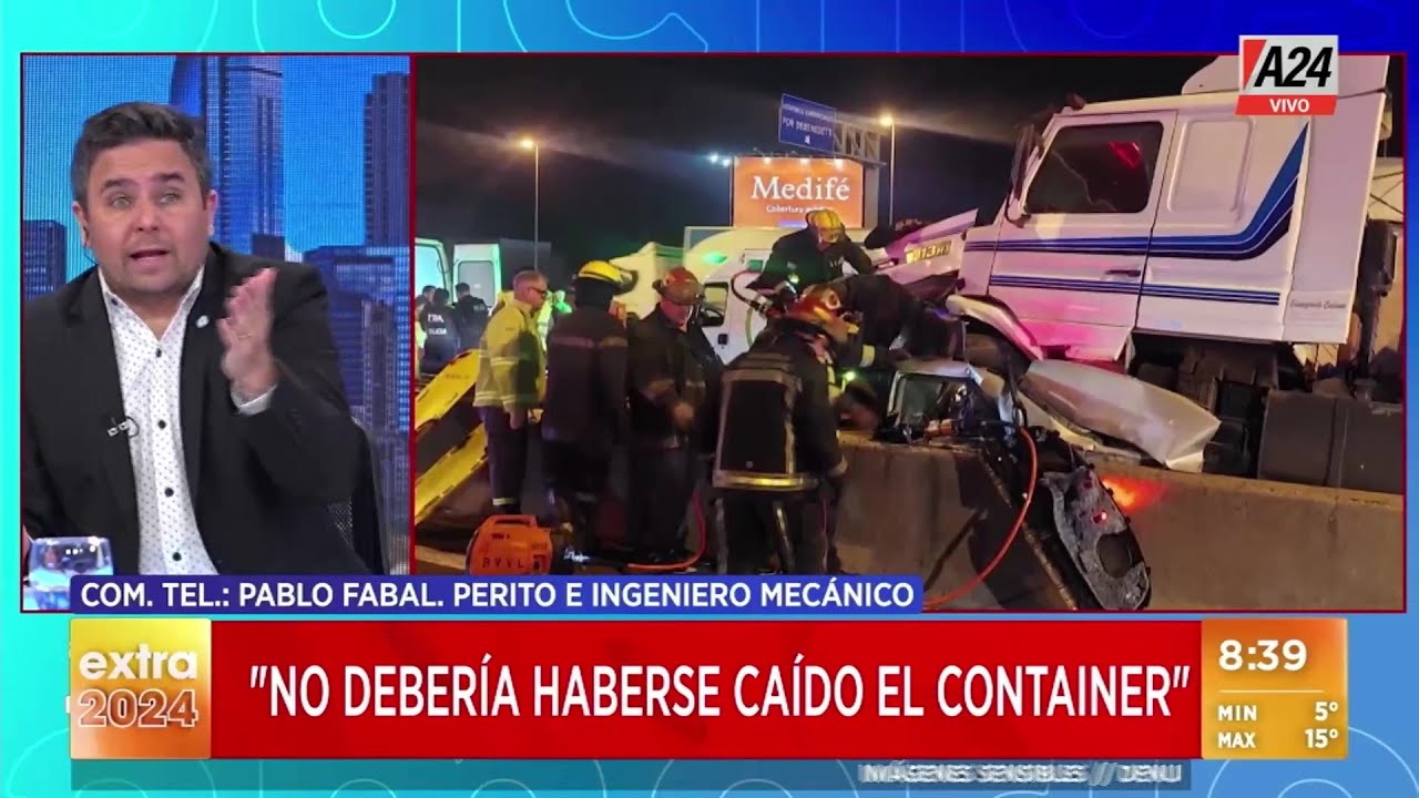 🚨 Accidente fatal en Panamericana; un container se desprendió de un camión y cayó en la otra vía