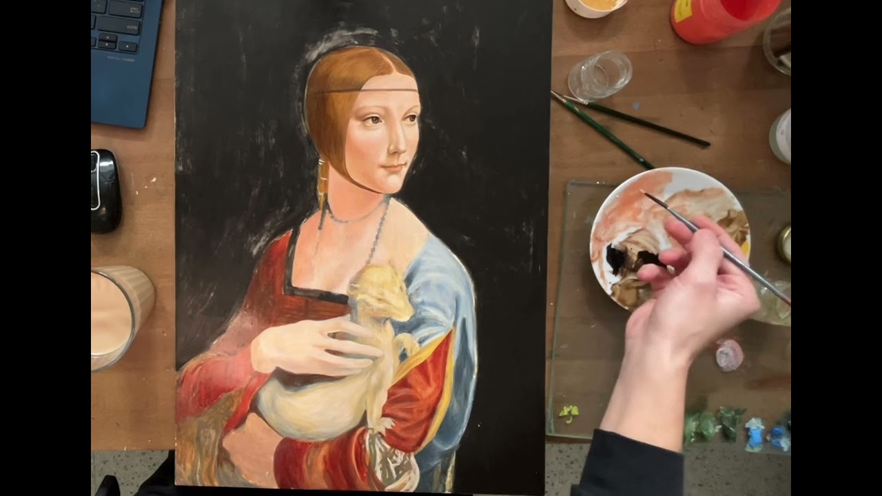 „Dama z gronostajem”. Malowanie kopii obrazu Leonarda da Vinci w @PracowniaTemper 