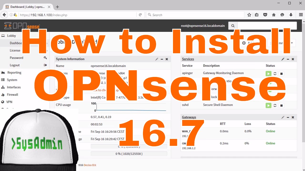 How to Install & Configure OPNsense 16.7 + Review + VMware Tools on VMware Workstation Tutorial [HD]